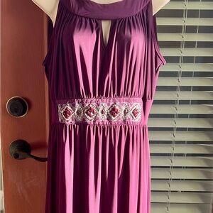 NIC&DOM Plum Sleeveless Embellished-Waist Maxi Dress